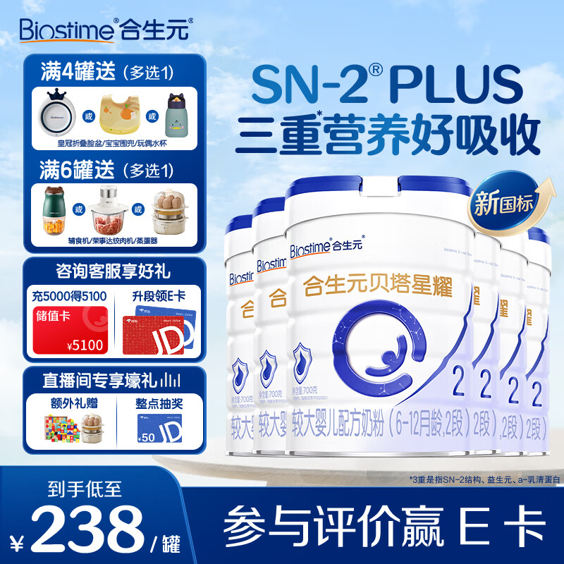 合生元贝塔星耀2段较大婴儿进口配方奶粉6-12个月 【转段有好礼】700g*6罐
