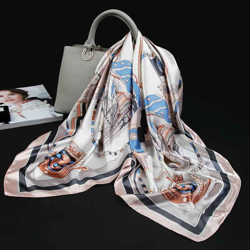 达芬奇密码 90*90cm仿真丝大方巾女丝巾 春秋保暖防晒披肩送亲人朋友礼物 桑海远航 香槟粉