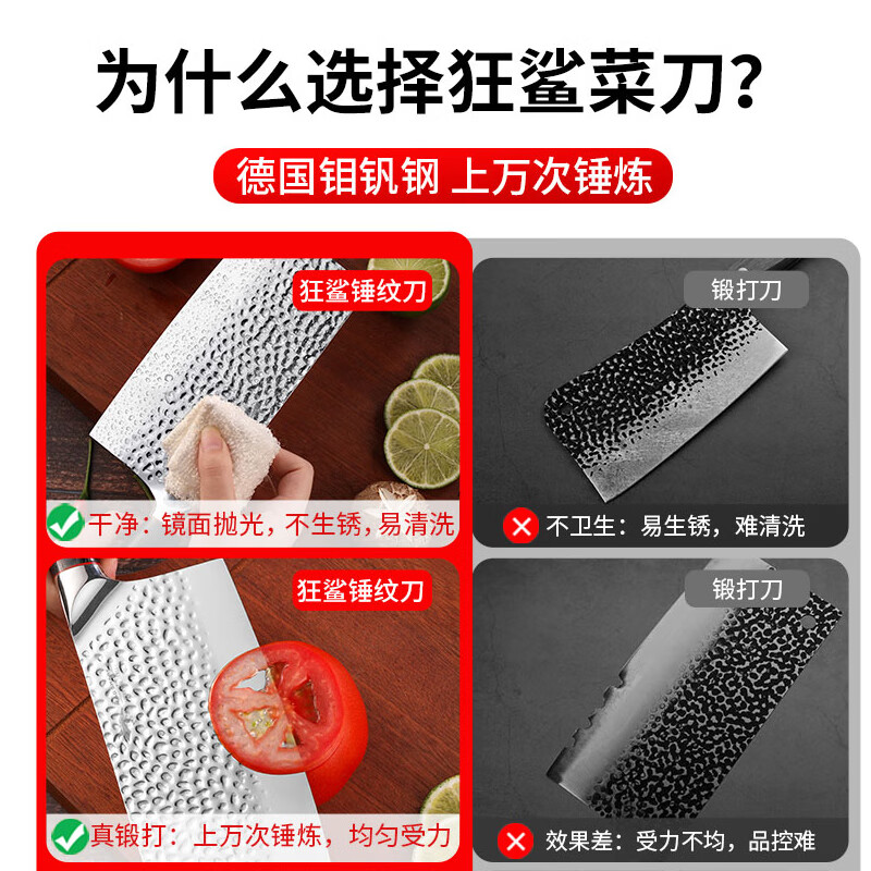 MAD SHARK德国进口刀具菜刀家庭用切肉片刀厨师专用刀厨房手工锻打中式钢刀 男士切菜刀