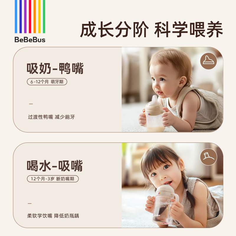 bebebus彩虹学饮杯鸭嘴杯儿童水杯婴儿6个月以上重力球吸管牛奶杯非奶瓶 彩虹学饮杯 200ml 【鸭嘴杯+吸嘴】