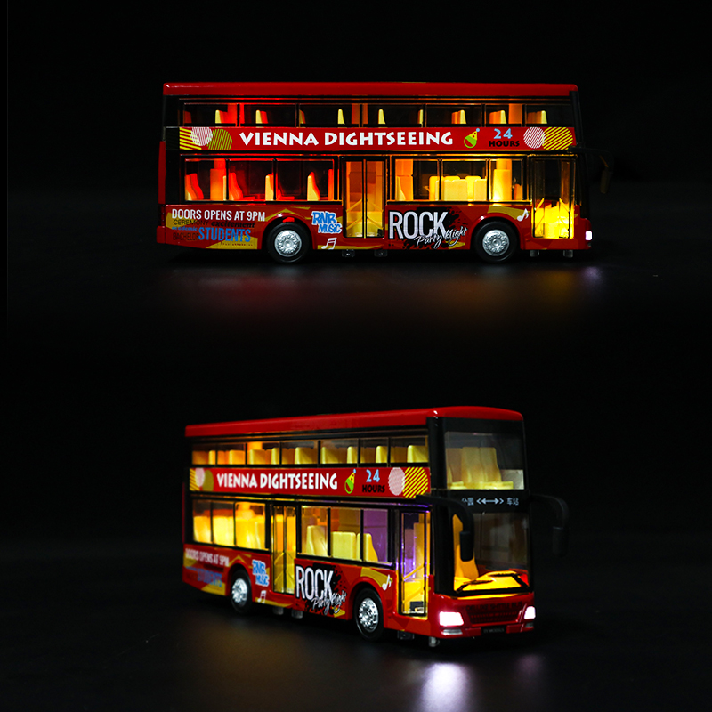 卡威（KIV）1/32合金公交车玩具校车男孩大号双层巴士汽车儿童玩具车开门大巴公共汽车模型 卡通双层红色（活动款）高清大图