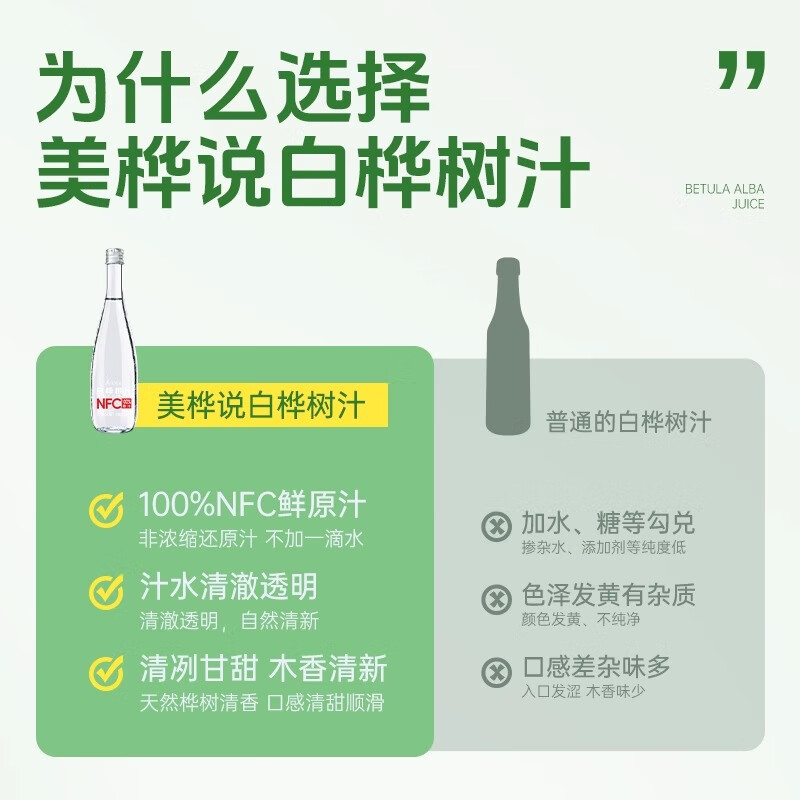 阿馋白桦树汁原液100%纯天然长白山白桦树汁0添加100NFC原液植物饮品 330ml*6瓶(6箱)