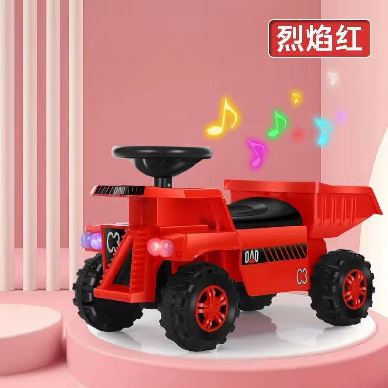卡宾欧大号儿童挖掘机可坐四轮音乐滑行车灯光1-3-6岁扭扭车翻斗车童车 红色翻斗车+音乐灯光（无挖臂） 工程挖机+3C质量认证+厂家直发