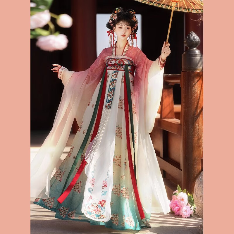 翊尚美汉服女成人国风新中式古风秋季新款套装绣花唐制仙气齐胸八破裙 粉色【全套刺绣大唐公主珍藏版】 XS 【适合75-85斤】