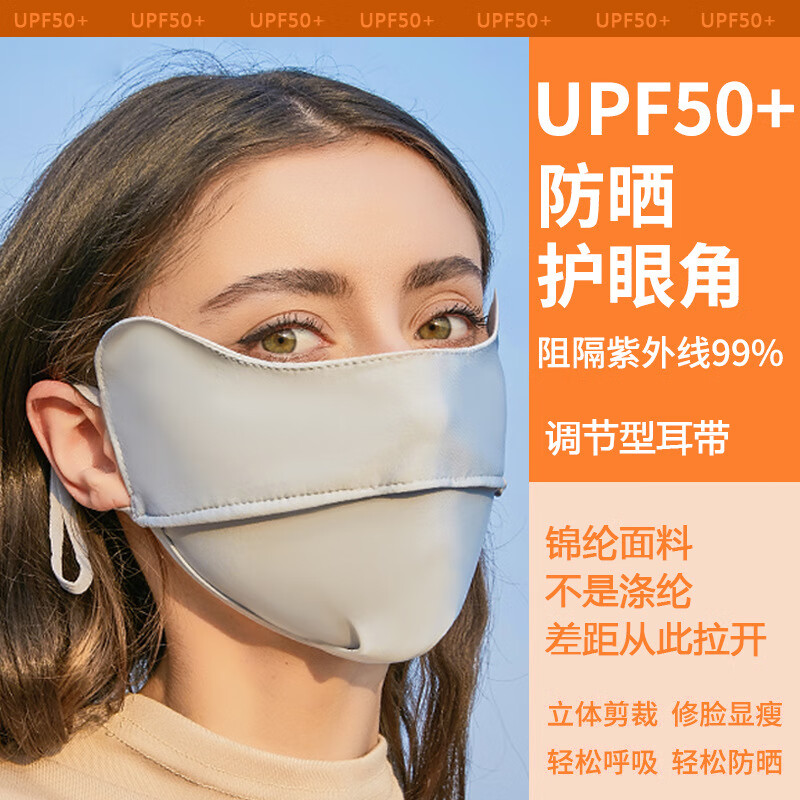 锦纶防晒口罩女面罩护眼角遮阳防晒口罩女护眼角透气 锦纶防紫外线灰色 均码