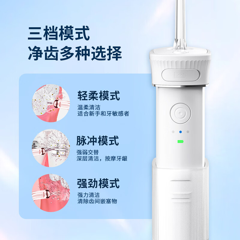 宜笑 ERSMILER冲牙器便携式洗牙器智齿牙齿冲洗器牙缝洁牙器正畸专用青少年儿童学生家用电动水牙线抽拉牙套可用 白色 4支喷头 （365天只换不修）