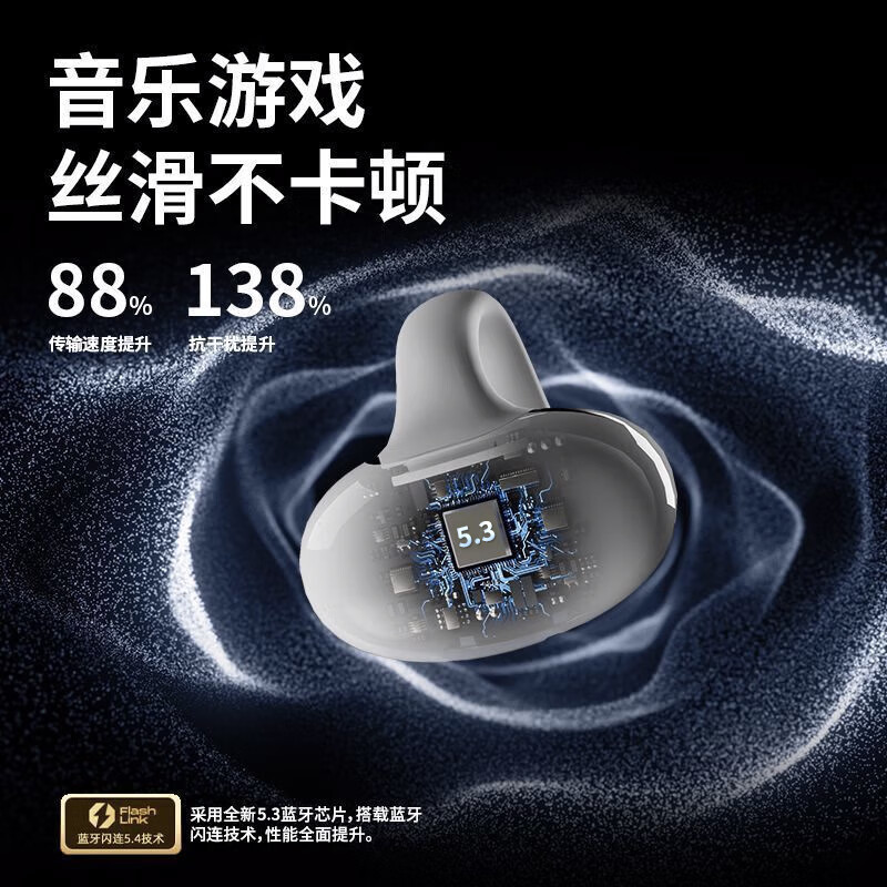 SLUB蓝牙耳机耳夹式骨传导CORO无线轻量款开放式重低音游戏音乐运动跑步降噪挂耳适用苹果安卓通用 【双模式切换|全景环绕音效】白