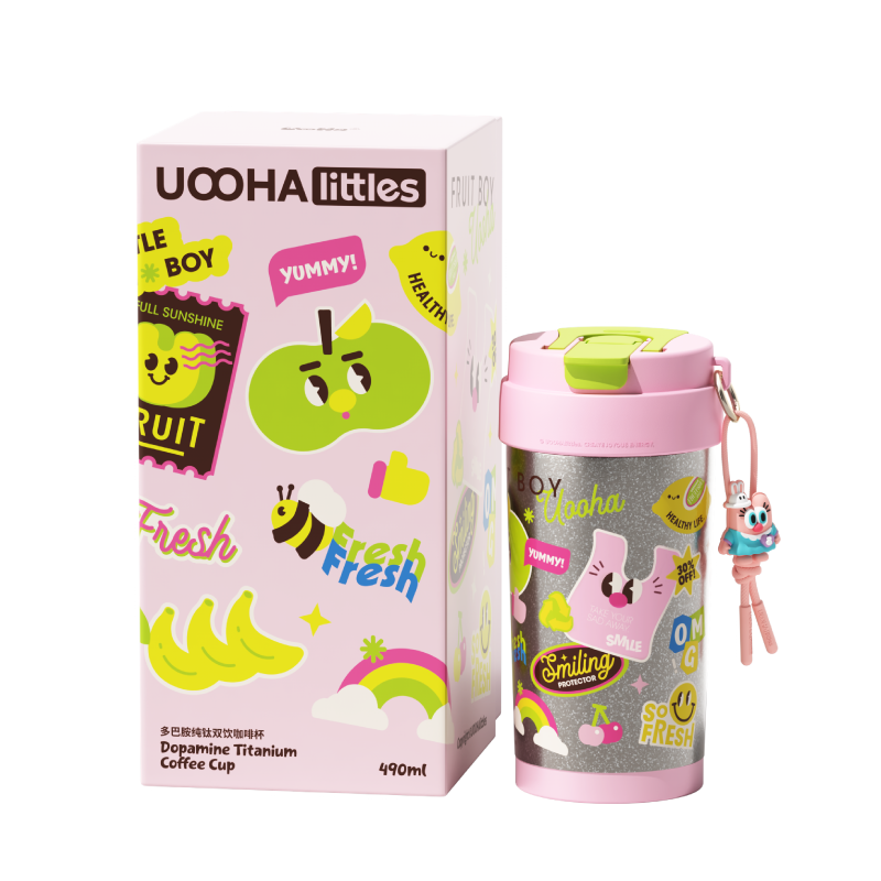 UOOHA多巴胺纯钛保温杯钛杯水杯送女士儿童生日礼物高颜值吸管咖啡杯子