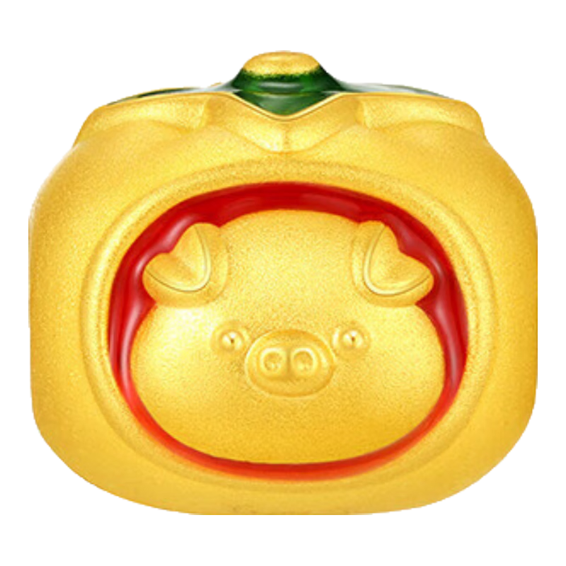 潮宏基 发财猪黄金转运珠女猪猪足金吊坠硬金珐琅生日礼物女新年礼物 大吉大利(单串珠,不含绳)