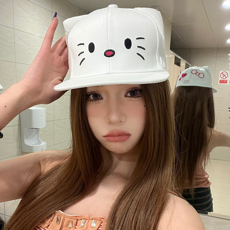 南月奚HelloKitty鸭舌帽女2025新款帽子显脸小大帽檐遮阳帽女防晒时尚 白色 HelloKitty鸭舌帽 M(56-58cm)