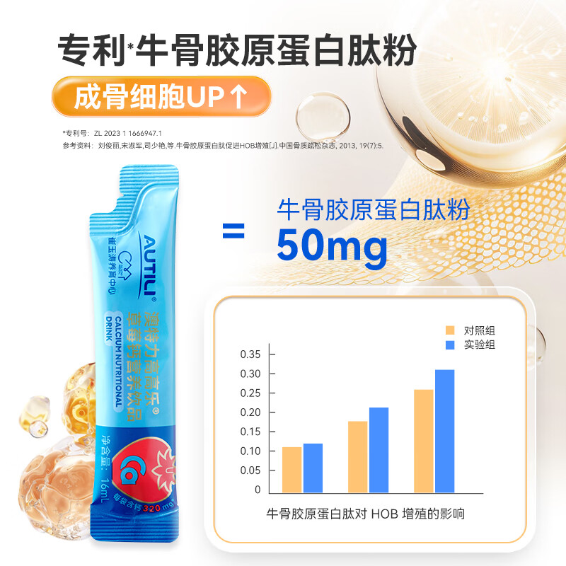 AUTILI澳特力【崔玉涛团队亲研】高高乐草莓钙儿童液体钙柠檬酸钙维生素D3 【320mg钙】16mL*20袋