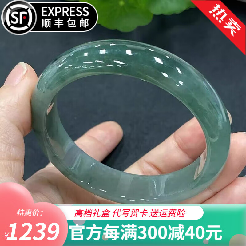 诗蒂芬 翡翠手镯 缅甸玉手镯冰润油青色玉石玉镯子处理送妈妈老婆礼物 内径57-58mm（附鉴定证书+礼盒）