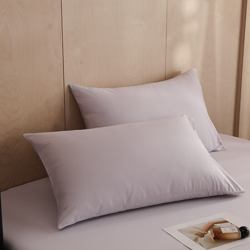 拉芙菲尔新款北欧纯色+双拼全棉40长绒棉单品枕套单双人家用48/74cm枕套只 淡青紫 48*74cm枕套/只