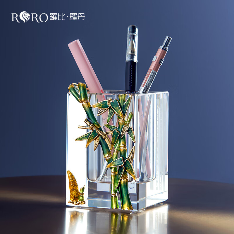 罗比罗丹珐琅彩工艺节节高升笔筒摆件创意商务礼品办公桌摆件