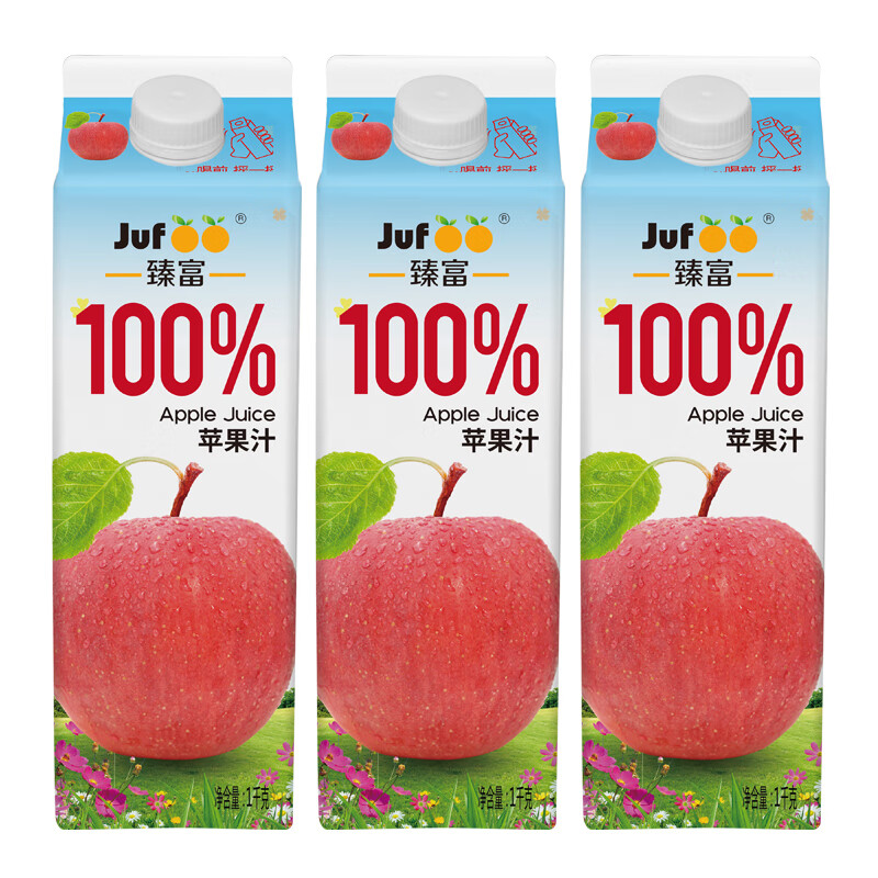臻富（jufoo）臻富純果汁100%蘋果汁1kg*3大瓶整箱 好喝營養(yǎng)健康不加糖飲品飲料 蘋果汁1kg*3瓶