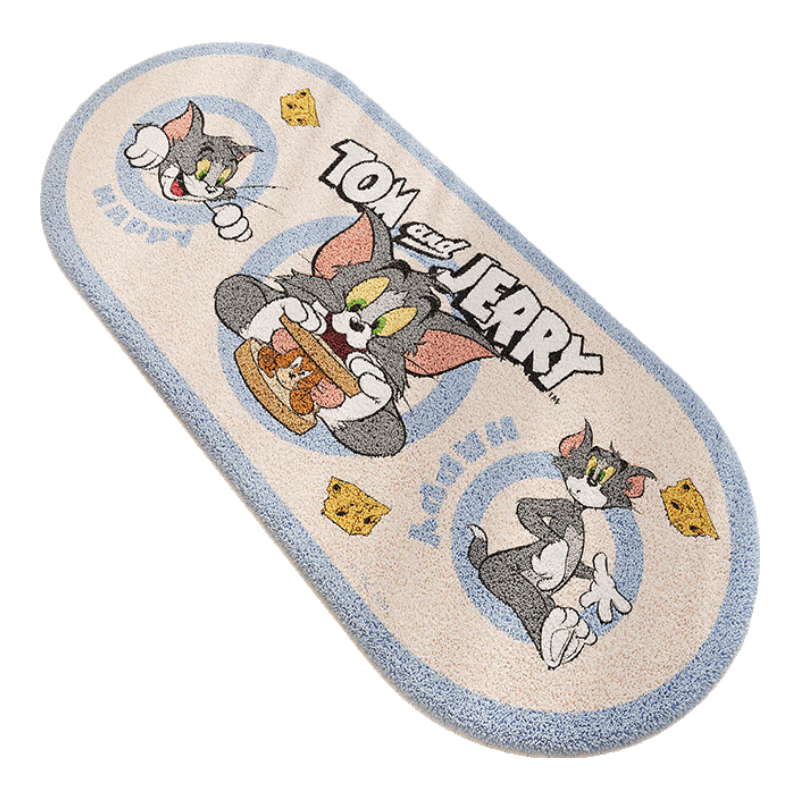 慢說Tom and Jerry床邊毯仿羊絨卡通風(fēng)創(chuàng)意臥室樓梯間床前地墊地毯 TJ圈圈藍色 60x180cm