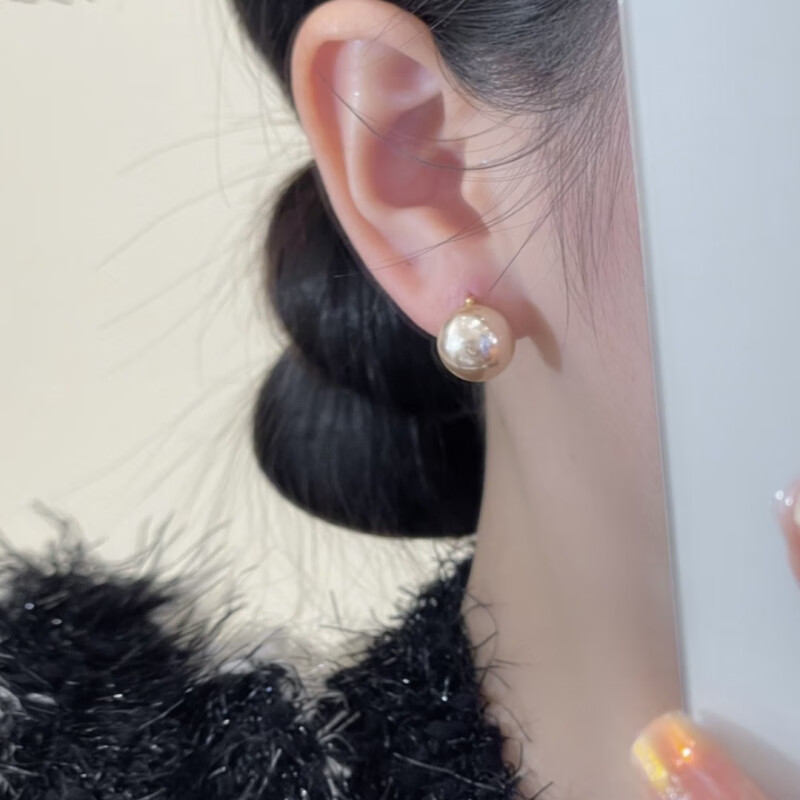 轩玖香槟色珍珠耳环耳扣女小众轻奢气质百搭显白2025新款耳 香槟色耳扣一对
