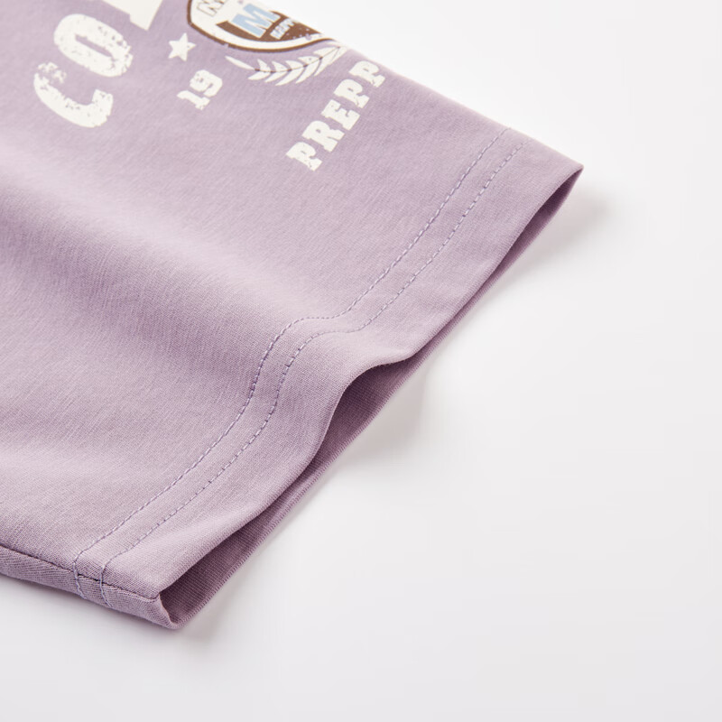 MQD 男大童插肩袖字母撞色短袖亲肤轻薄T恤 米白/藏青