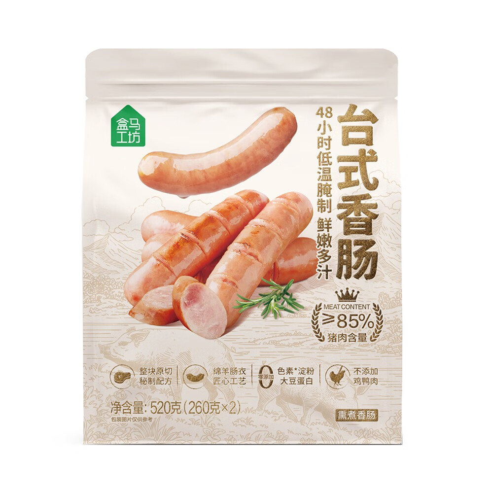 盒马代购工坊台式香肠520g整块原切配方不添加鸡鸭肉鲜嫩多汁 台式香肠520g*1袋