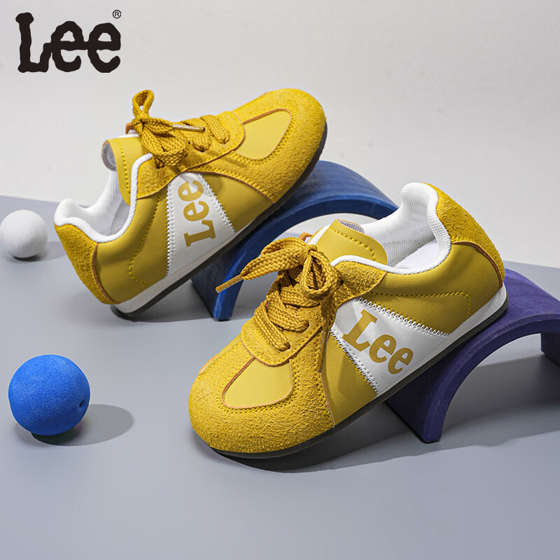 LEE KIDS童鞋秋季新款儿童低帮运动鞋女童耐磨休闲板鞋男童百搭系带德训鞋 黄色 34 【建议脚长212mm】