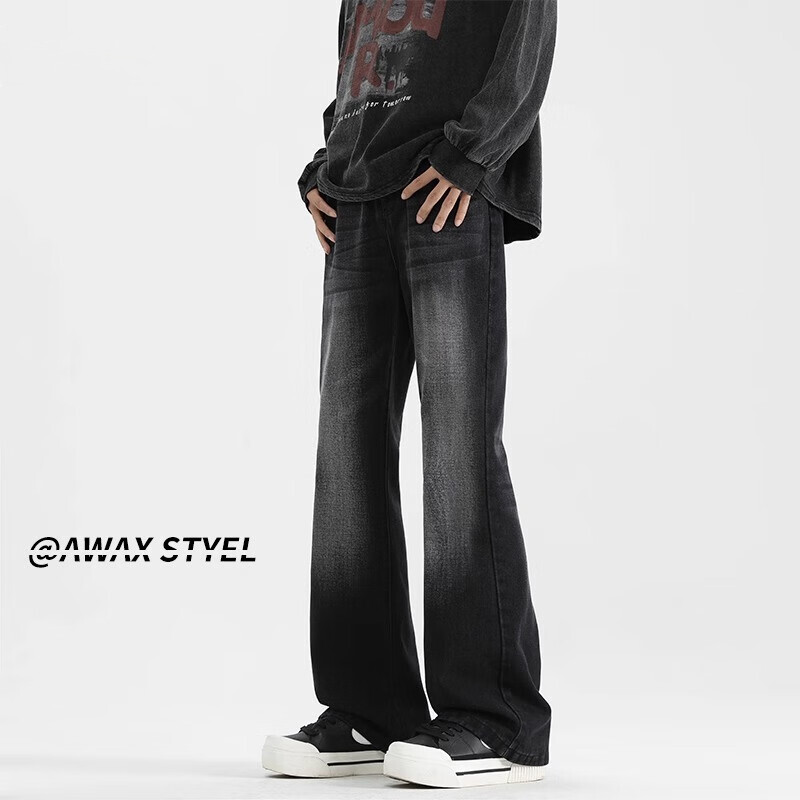 fog sky牛仔裤男秋冬季美式微喇宽松直筒阔腿裤子男高街cleanfit休闲