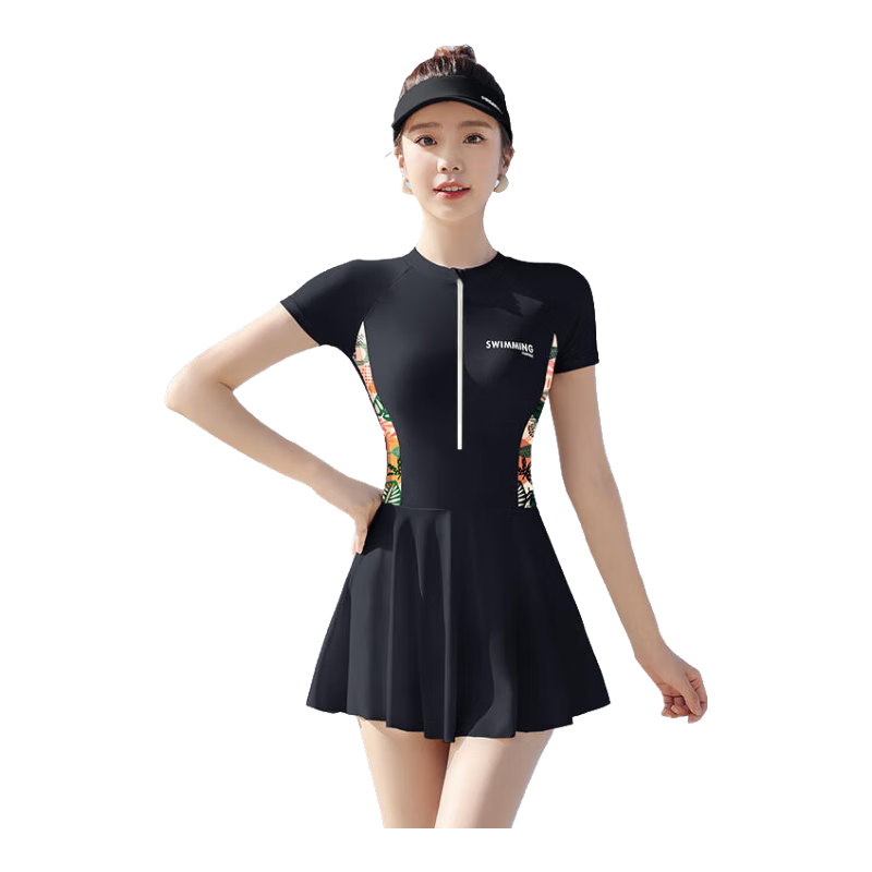 佑游泳衣女士2025年新款遮肚顯瘦高級(jí)感泡溫泉游泳館連體保守短袖泳裝 石墨黑 3XL （建議體重120-135斤）