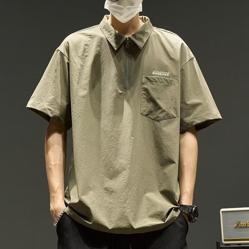 雪伦朵美式polo衫男短袖t恤夏季翻领宽松半袖日系潮流薄款冰丝速干上衣 浅松绿 XL (135-160斤)