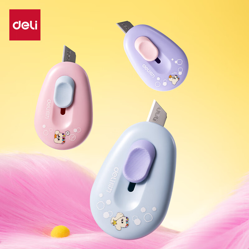 得力（deli）奶噗噗卡通小号美工刀/裁纸刀/美工刀片拆快递开箱神器 迷你便携办公用品卡通 混色TD155