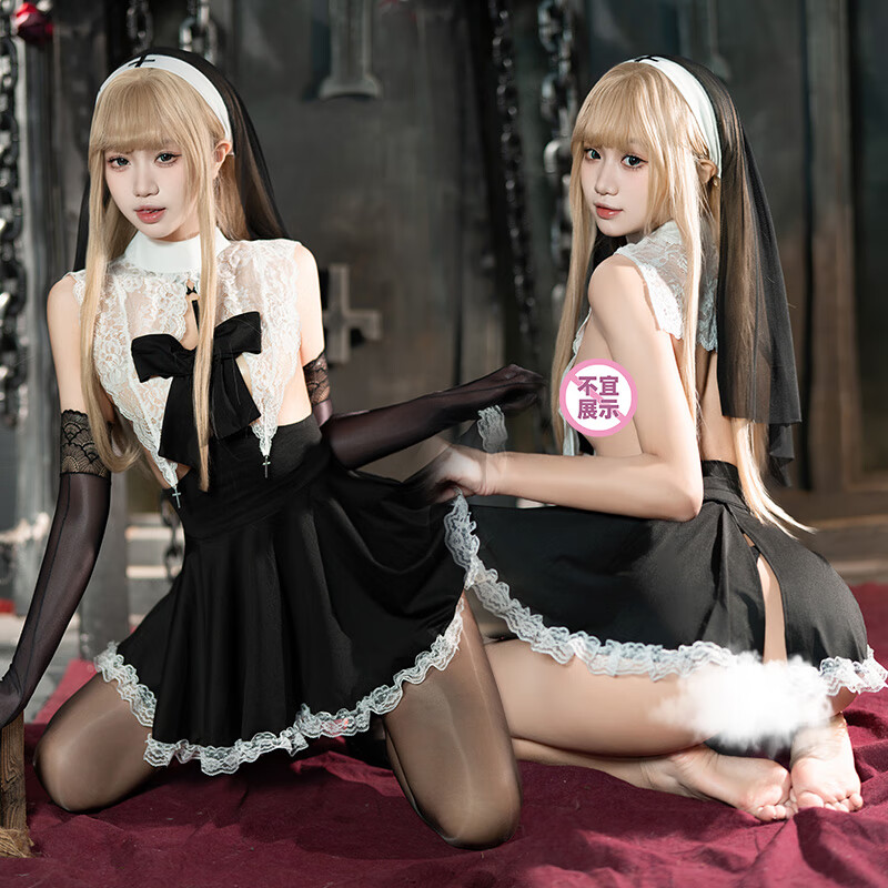 霏慕情趣蕾丝透视连衣裙修套女装夫妻刺激新款性感诱惑内衣战袍cos服 【头纱+吊颈连衣裙+披肩+T裤】 均码【建议体重80-130斤】