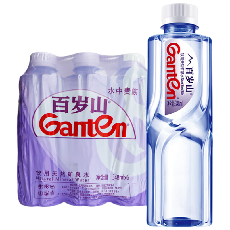 景田 百岁山 饮用天然矿泉水 348ml*6瓶 塑包装