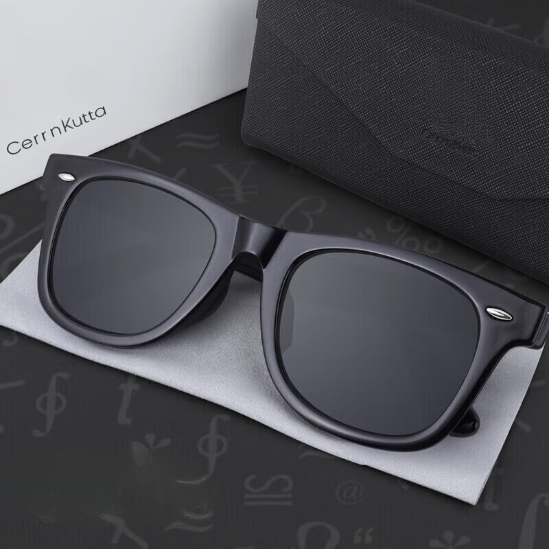 CerrnKutta男士太陽鏡防紫外線眼鏡同款偏光飛行員開車玻璃女士墨鏡 CK-2140玻璃偏光黑框黑灰片