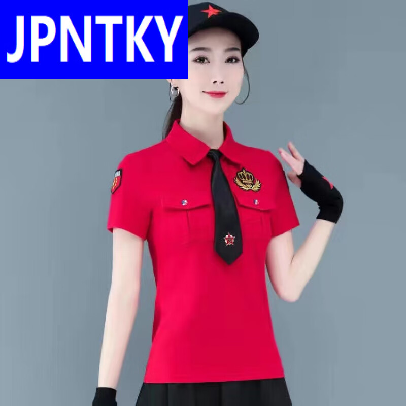 JPNTKY水兵舞服裝棉女迷彩服廣場舞套裝舞蹈演出服短半身裙兩件套 816 紅色短 M