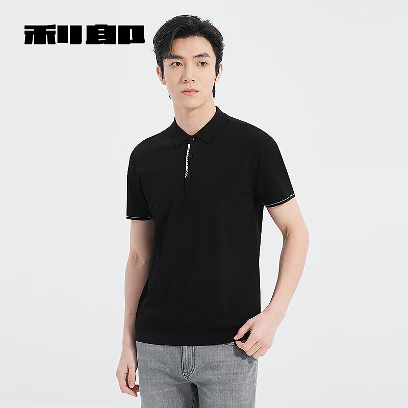 利郎【商场同款】针织polo衫男短袖夏季新款透气舒适商务男士polo衫 黑色（25XTX5012S） XL 175/88A