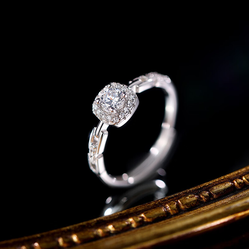 诗凝闪烁方块银色戒指女生婚戒轻奢小众设计感气质精致可调节指环女 戒指(可调节)