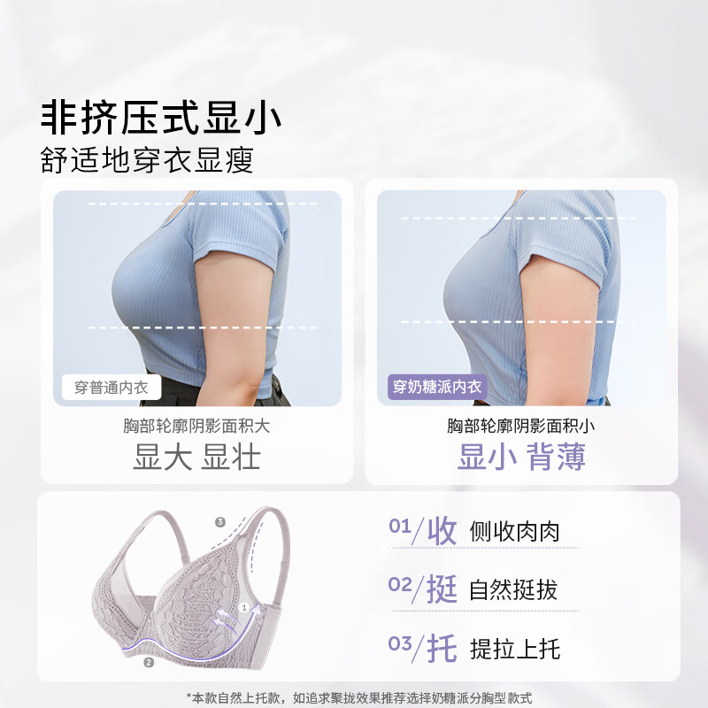 奶糖派嫣语2.0法式蕾丝兔耳全罩杯大胸显小内衣防下垂防凸点文胸送女友 法式超薄-白色 【全罩杯性感】 75C