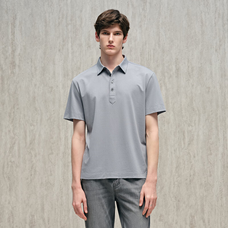 汉麻世家（HANP）男士休闲夏季有机麻凉感衬衫领POLO衫 淡蓝灰 M