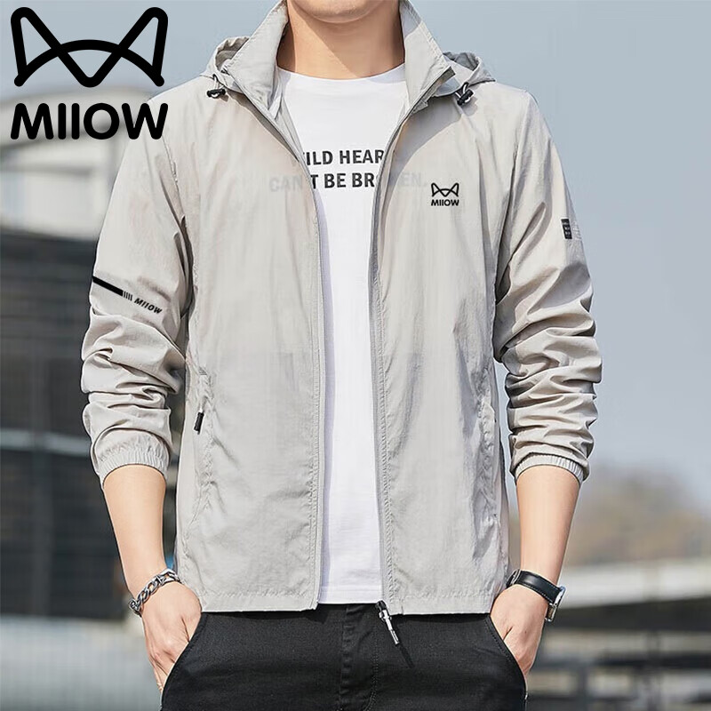 猫人防晒衣男夏季防晒服长袖薄款夹克户外情侣皮肤衣休闲服 灰色 M