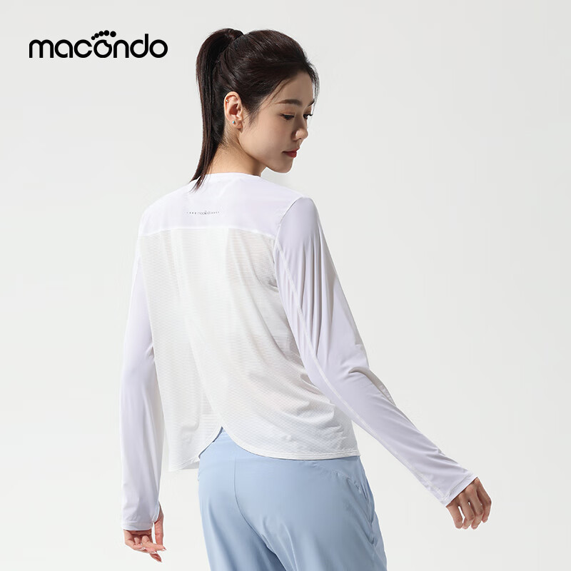 马孔多(macondo)原创单品面膜感跑步长袖T恤 速干衣水润清爽夏日溯溪原纱防晒抗菌 白色 女款 XL 【男140-150/女130-140斤】