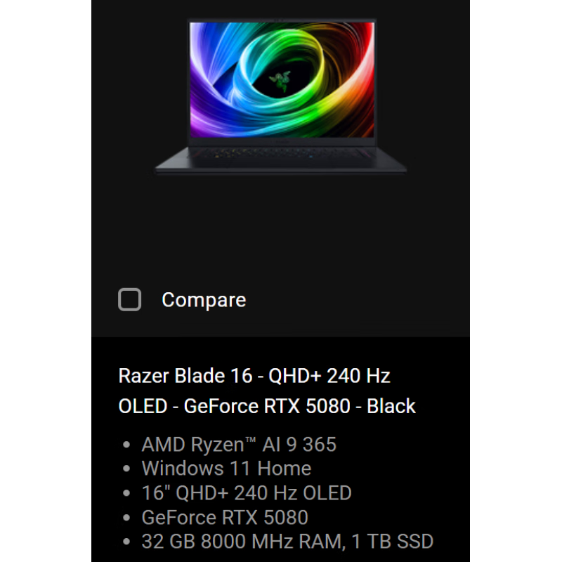 雷蛇（Razer）雷蛇 灵刃 16 RTX5090-2.5K-OLED屏轻薄电竞游戏笔记本电脑 美版灵刃16/RTX5080/32G/1TB/2. 32G 2TB 官方标配