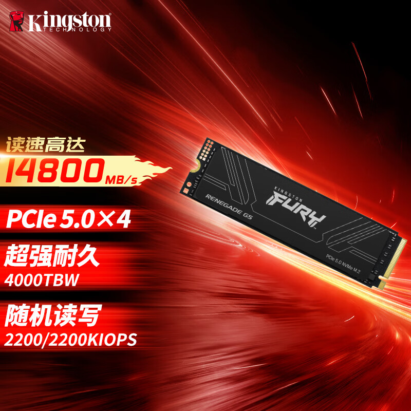 金士顿（Kingston）4TB SSD固态硬盘 M.2接口(NVMe PCIe 5.0×4) FURY Renegade 读速高达14800MB/s AI 电脑配件