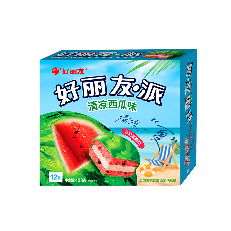 好麗友（orion）好麗友派西瓜味12枚408g/盒 糕點(diǎn)營(yíng)養(yǎng)早餐下午茶休閑零食點(diǎn)心