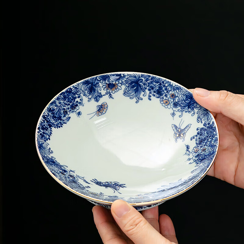 京峰阁 茶具三才盖碗套装 景德镇陶瓷青花瓷高档泡茶碗家用办公室送礼物 鱼化龙纳福三才盖碗180ml