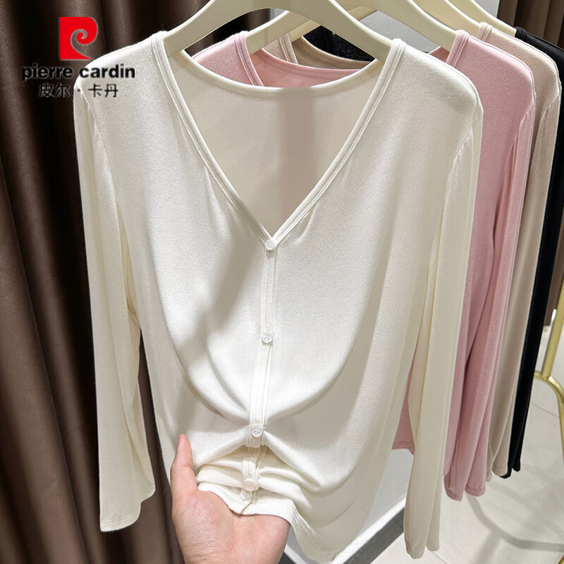 皮尔卡丹(pierre cardin)莫代尔披肩防晒衣女装胖mm夏季外搭皮肤衣罩衫V领开衫薄外套 奶咖色 XL 建议120-140斤