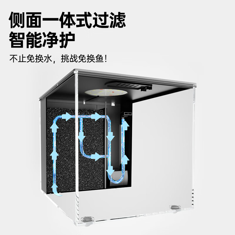 宠小帅智能桌面鱼缸办公桌小鱼缸增氧循环净水一体缸雪山造景工位斗鱼缸 酷感黑【MINI智能鱼缸】 15x11x13CM【小号】
