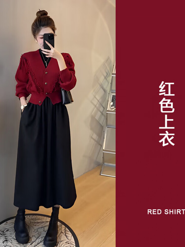 AEMAPE安可拉红连衣裙女2026春秋冬装一整套穿搭本命年红色上衣女装裙子 MX-A246_套装 M 建议80-100斤