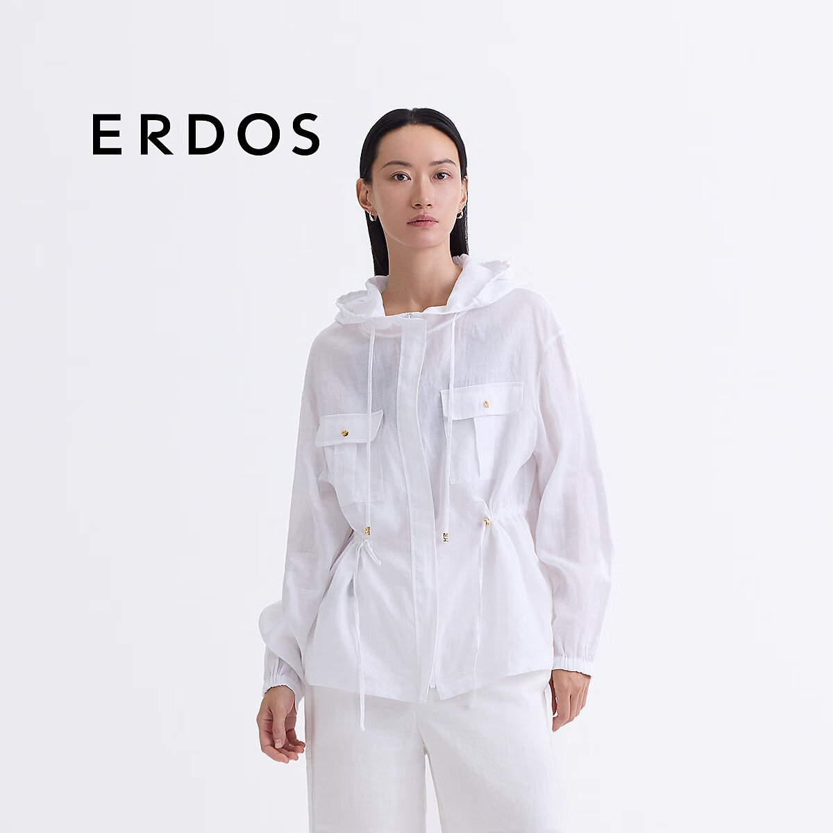 ERDOS【苎麻】25夏季宽松连帽透气猎装夹克老钱风简约女外套 白 M 165/84A