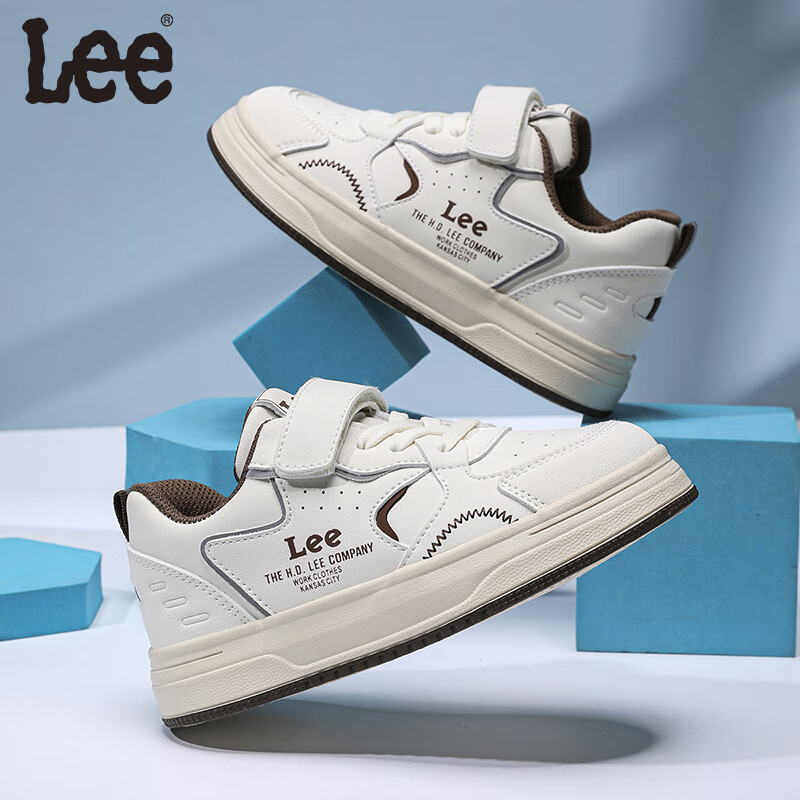 LEE KIDS童鞋秋季新款儿童板鞋男童透气运动鞋中大童轻便休闲小白鞋女童 米棕 35 【建议脚长210mm】