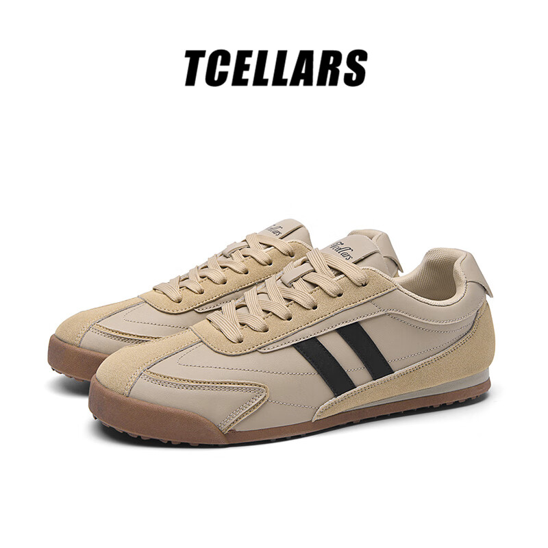 Tcellars德训鞋男鞋夏季新款百搭板鞋男低帮透气平底舒适运动休闲鞋子男 牛奶咖啡棕 41