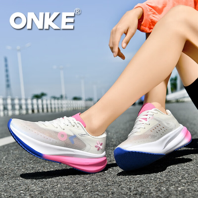 ONKE德国欧克跑步鞋男鞋透气轻便网面鞋碳板跑鞋女鞋轻便马拉松运动鞋 银河白 女款 35