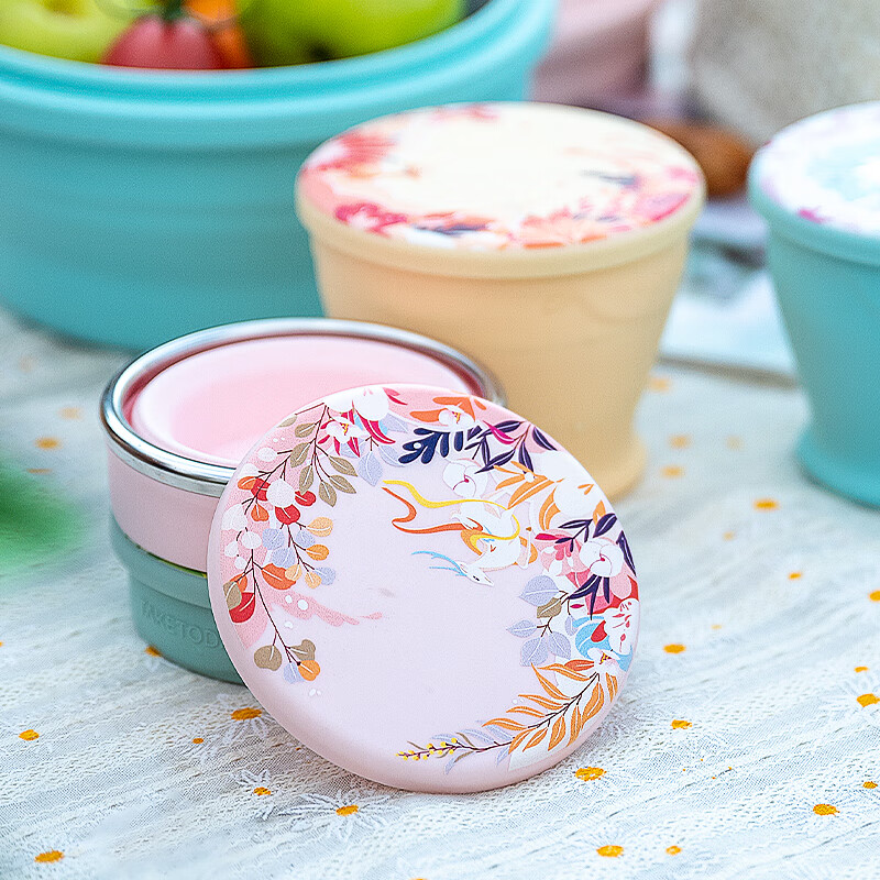 专属时代硅胶杯子食品级可折叠水杯高颜值随行杯便携式户外旅行杯 一路繁花 · 落樱粉 150ml